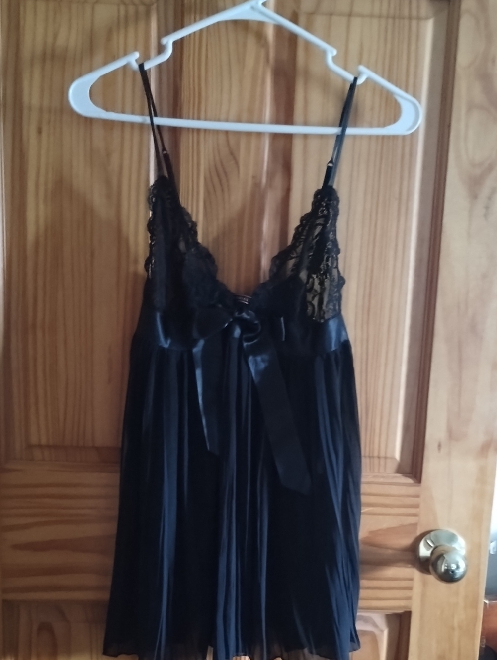 Black Lace Satin Babydoll Chemise - Women's Intimates